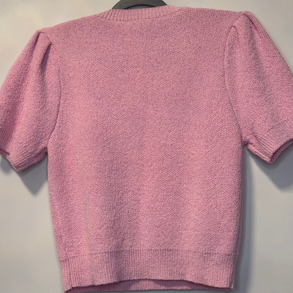 She + Sky Pink Beaded Bow Short Sleeve Sweater - Picture 5 of 6